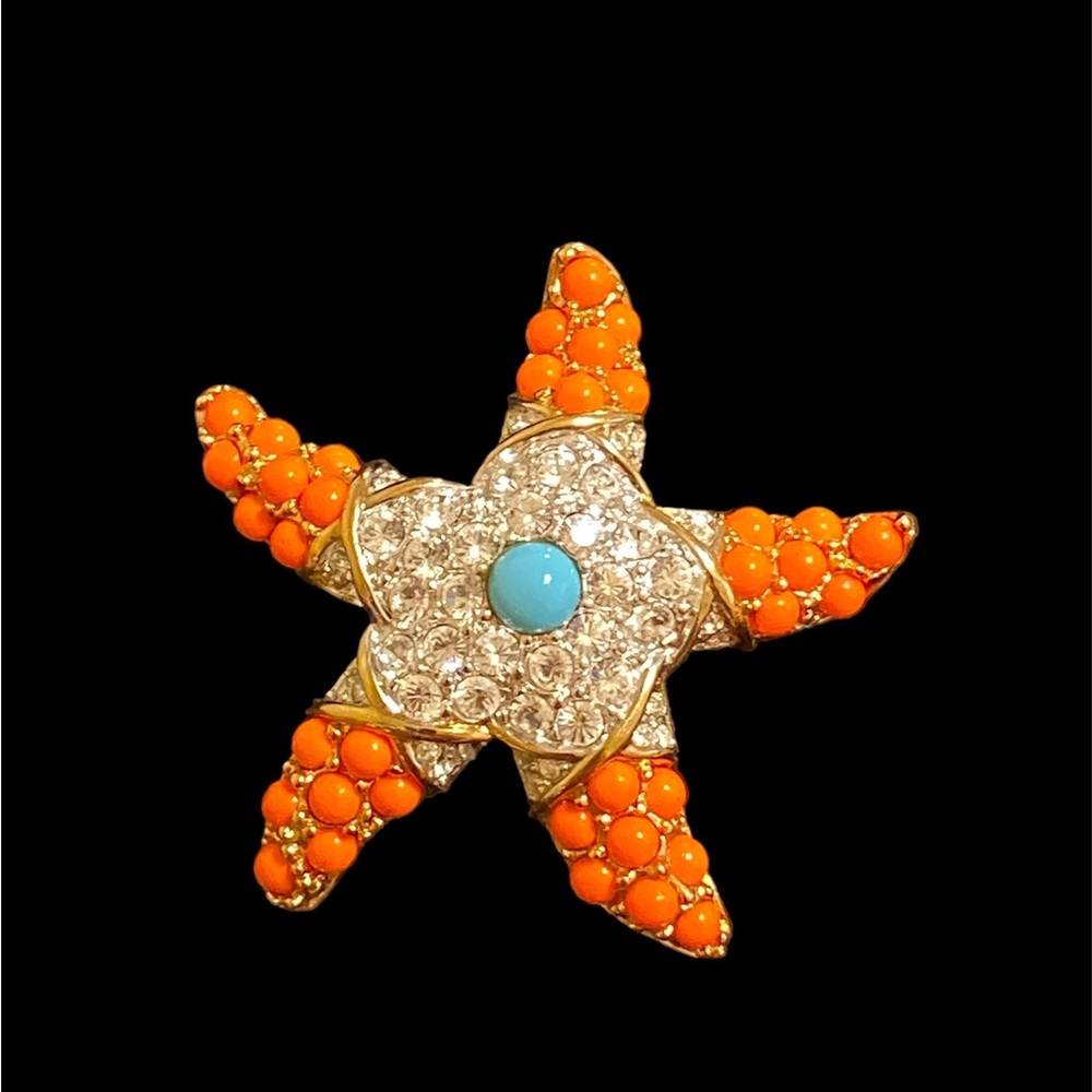 Swarovski swan stamped sea starfish brooch